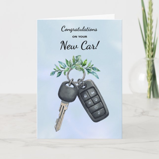 Congratulations New Car Green Leaves and Branches Card (Front)