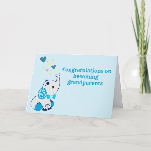 Congratulations New Grandparents, Blue Elephant Card (Front)