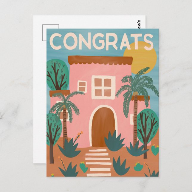 Congratulations New Home Adobe House Cactus Custom Postcard (Front/Back)