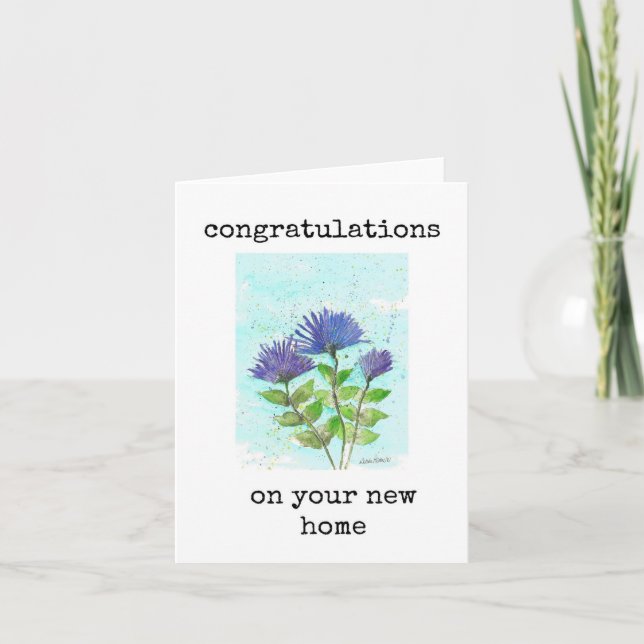 Congratulations New Home Card, Blue Asters Art Card (Front)
