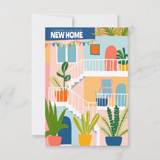 CONGRATULATIONS New Home Cute Tropical Apartment Card (Front)