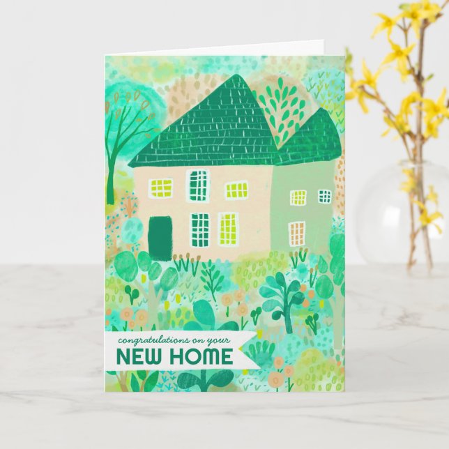 Congratulations New Home Garden Watercolor Cute Card (Yellow Flower)