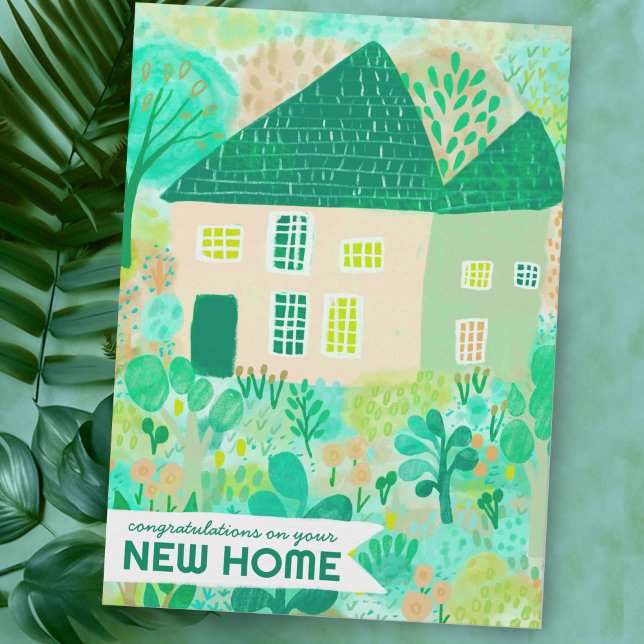 Congratulations New Home Garden Watercolor Cute Card (Congratulations New Home Moving Garden Watercolor Cute Card
)