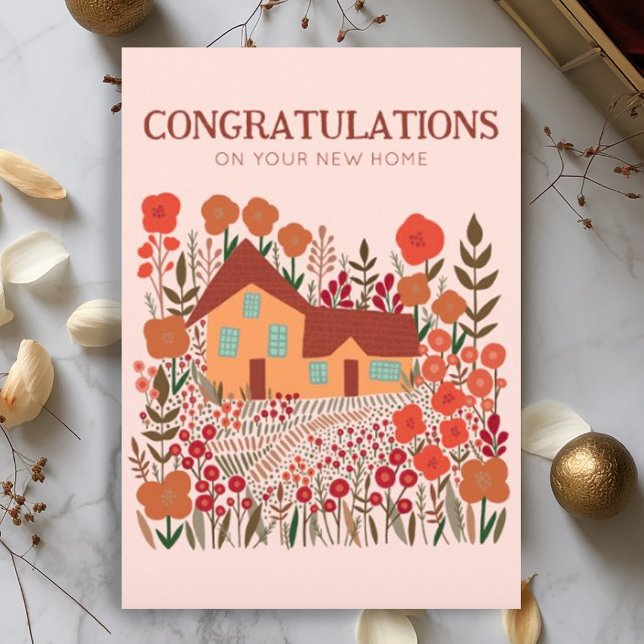 CONGRATULATIONS New Home Housewarming Farmhouse  Card (Cute farmhouse wildflowers autumn illustration congratulations on new home card - digital download)