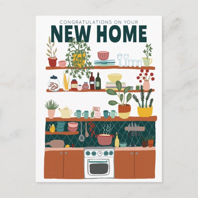 CONGRATULATIONS NEW HOME MOVING Cute Kitchen Postcard (Front)
