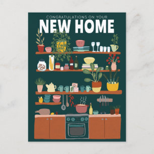 CONGRATULATIONS NEW HOME MOVING Cute Kitchen Postcard