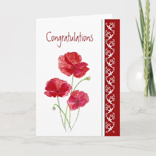 Congratulations New Job Red Poppies Garden Flower Card (Front)
