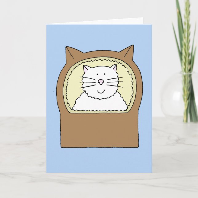 Congratulations New Pet Cat Cartoon Cat in Basket Card (Front)
