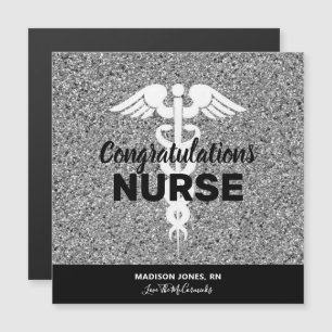 Congratulations Nurse Grad Black Silver Glitter