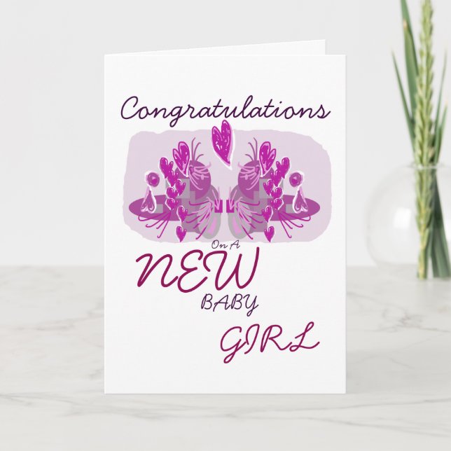 Congratulations on a new baby girl pink card (Front)