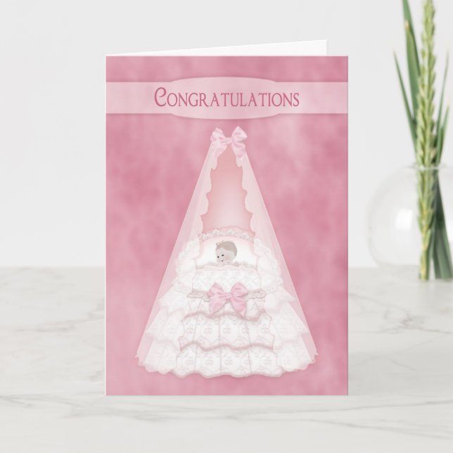 Congratulations on Baby Girl - Baby in Bassinet Card (Front)