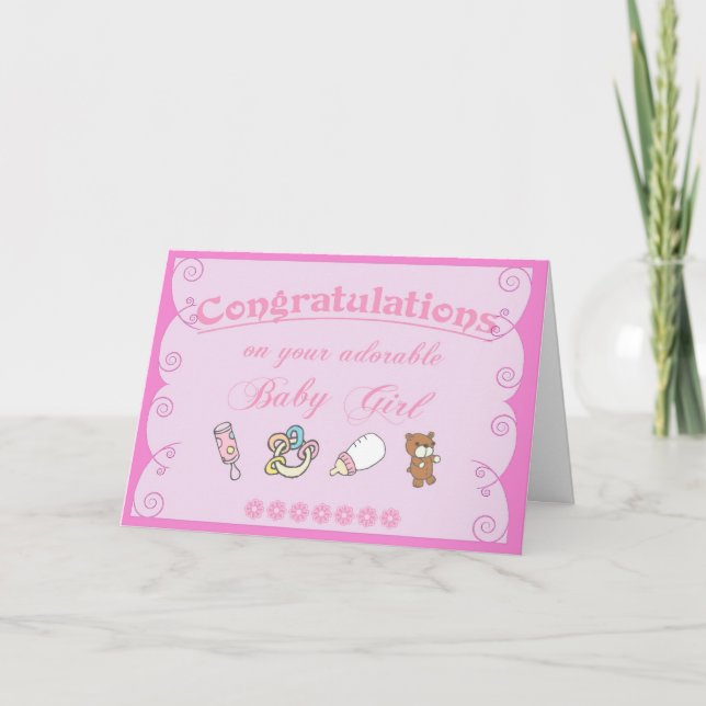 Congratulations on Baby Girl/Pink Card (Front)