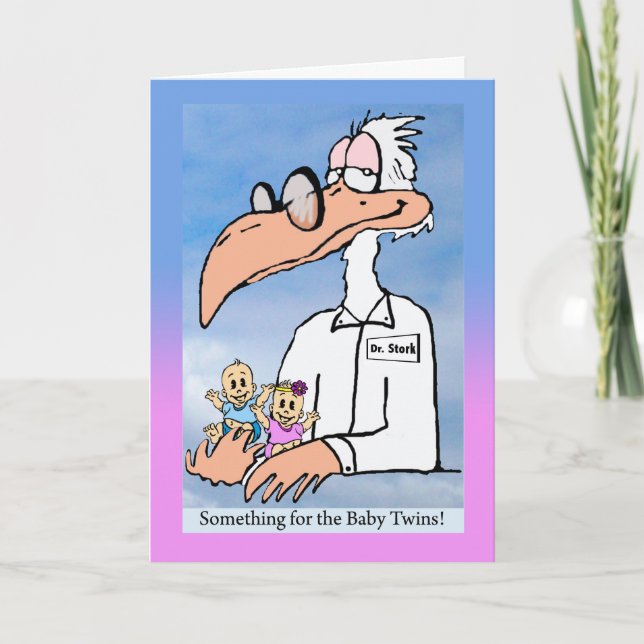 Congratulations on Birth of Fraternal Twins, Stork Card (Front)