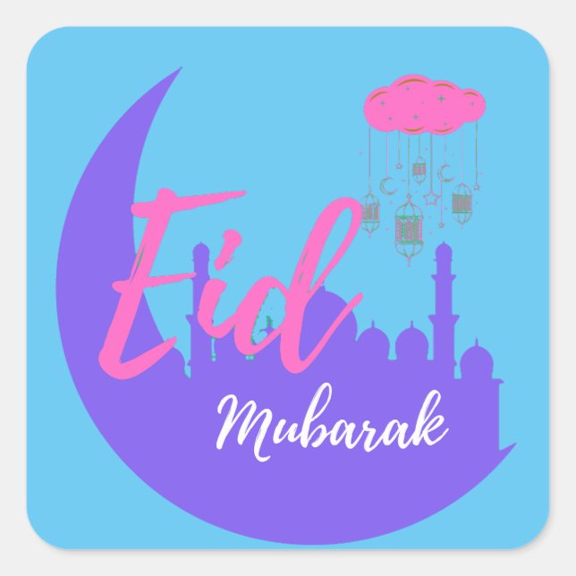 Congratulations on Eid Mubarak Balloon Square Sticker (Front)