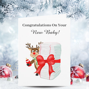 Congratulations On New Baby Christmas Reindeer Card
