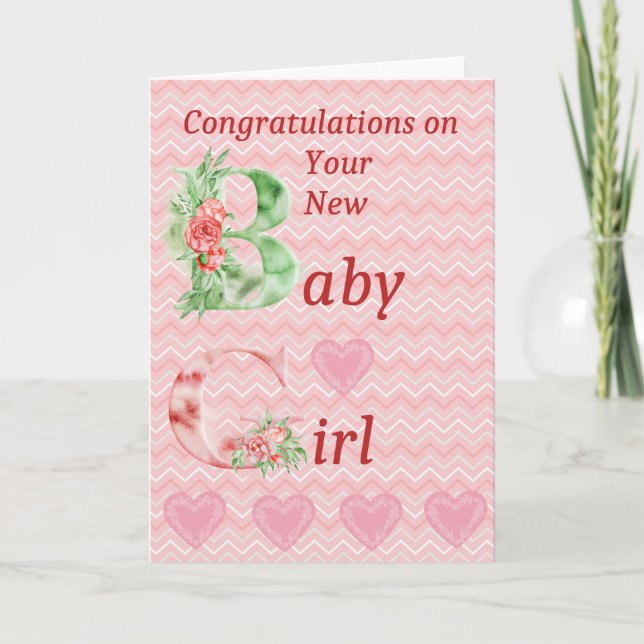 Congratulations on New Baby Girl Card in Pink (Front)