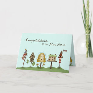 Congratulations on New Home Birdhouses & Flags Card