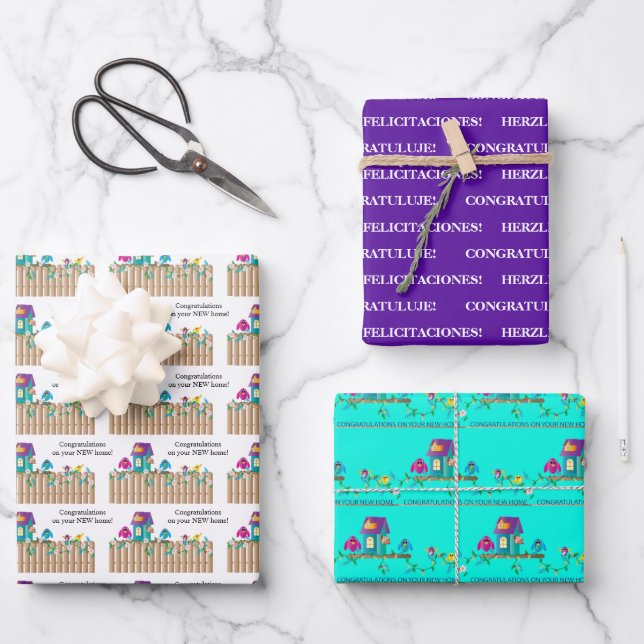 Congratulations on New Home Birds Moving in Home Wrapping Paper Sheet (Front)