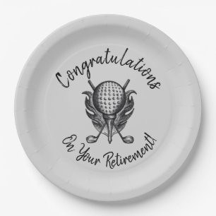Congratulations on Retirement Golf Ball Tee Clubs Paper Plate
