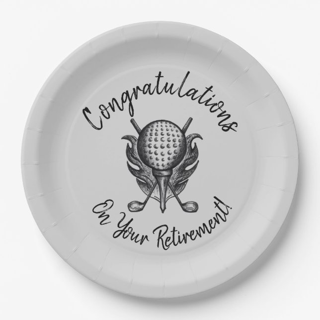 Congratulations on Retirement Golf Ball Tee Clubs Paper Plate (Front)