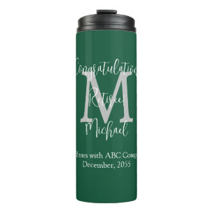 Congratulations on Retirement Monogram Name Green Thermal Tumbler