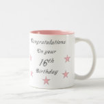 Congratulations On your 16th Birthday Mug<br><div class="desc">Congratulations On your 16th Birthday Mug makes a great gift idea for anyone turning 16 years old. The design features black text “Congratulations On your 16th Birthday”. The design also features five pink stars. The design was designed on Saturday the 4th of June 2011. It is a Sketchart26 original design....</div>