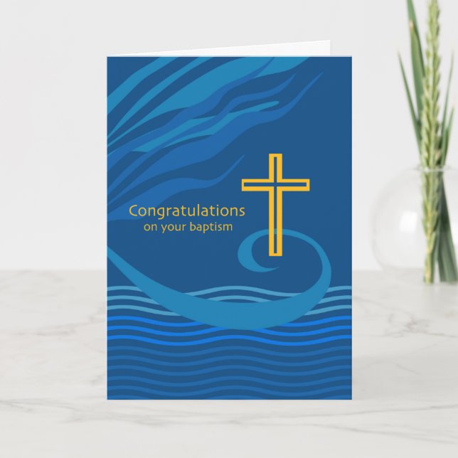 Congratulations on Your Baptism, Blue, Gold Cross Card (Front)