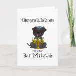 Congratulations on your Bar Mitzvah-Pug Dog Card<br><div class="desc">This cute little pug is sitting with a menorah with candles lit,  and wearing a tiny yarmulke. Inside is a nice verse which you can personalise.</div>