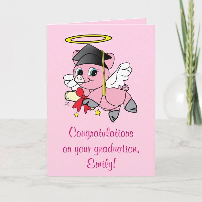 Congratulations on Your Graduation Pig Angel Card (Front)