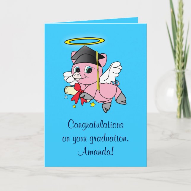 Congratulations on Your Graduation Pig Angel Card (Front)