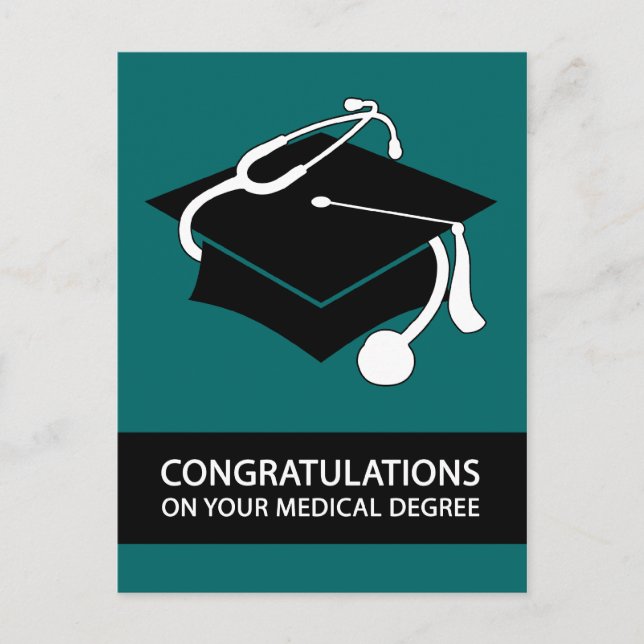 congratulations on your medical degree : teal postcard (Front)
