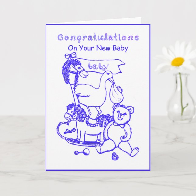 Congratulations On Your New Baby Blue Nursery Toys Card (Small Plant)