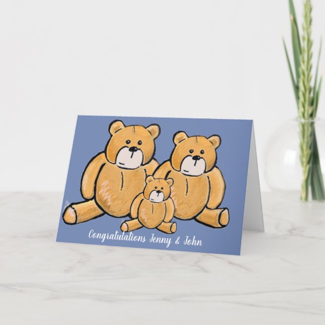 Congratulations on your new baby boy teddy bear holiday card (Front)