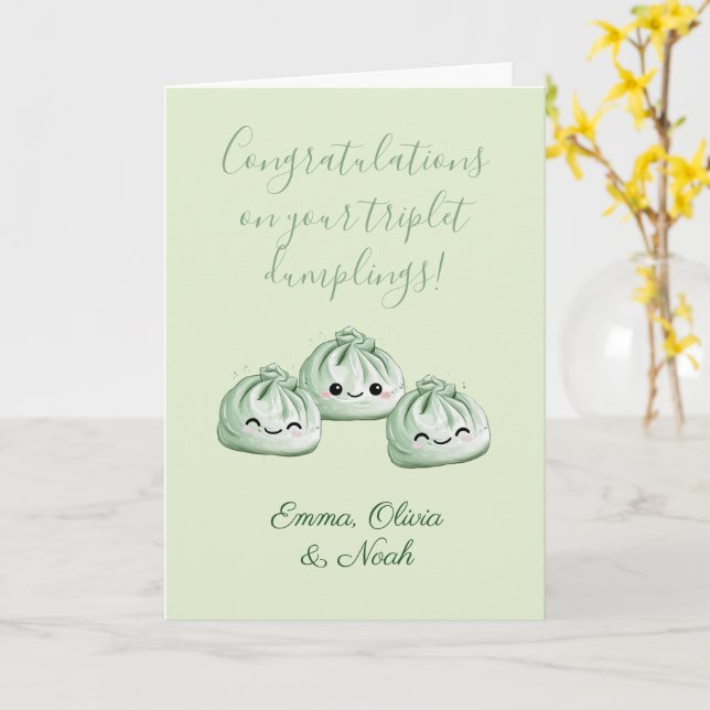 Congratulations On Your Triplets, Cute Dumplings  Card (Yellow Flower)