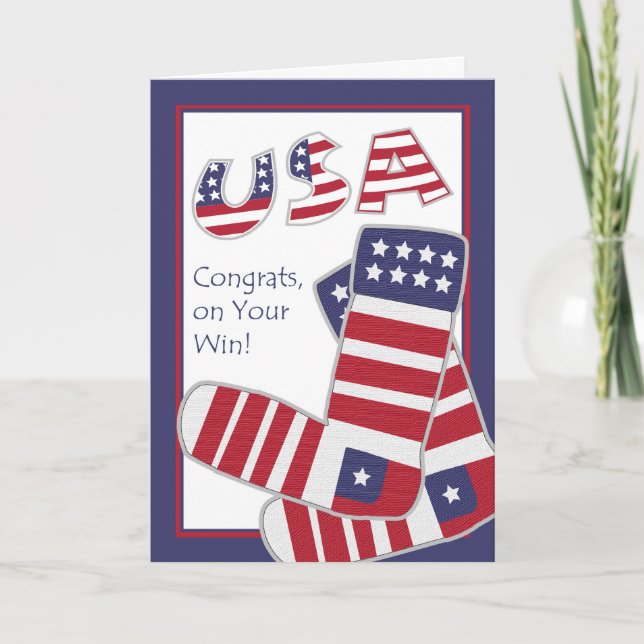 Congratulations on Your Win, Patriotic Sock Card (Front)