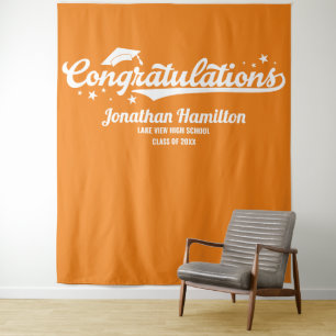 Congratulations Orange Graduation Party Backdrop Tapestry