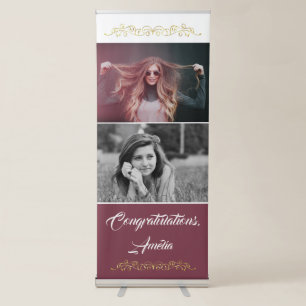 Congratulations Ornament Burgundy 2 Photo Graduate Retractable Banner