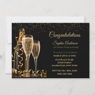 Congratulations Party-Black and Gold- Invitation