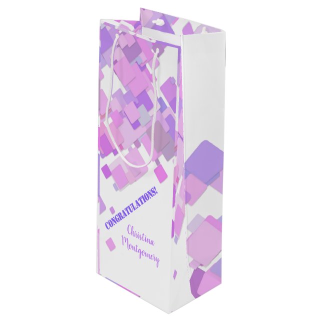 Congratulations Pastel Purple Geometric Abstract Wine Gift Bag (Front Angled)