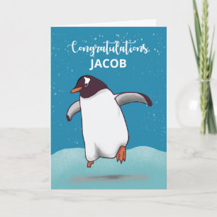 Congratulations Penguin Jumping For Joy Card