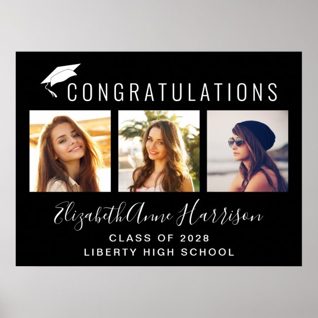 Congratulations Photo Black Graduation Party Poster (Front)