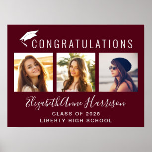 Congratulations Photo Burgundy Graduation Poster