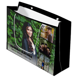 Congratulations Photo Collage Black Graduation Day Large Gift Bag
