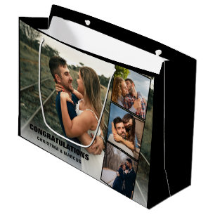 Congratulations Photo Collage Black Wedding engage Large Gift Bag