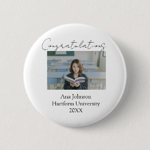 Congratulations photo graduate name university yea 6 cm round badge
