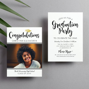 Congratulations Photo Graduation Party Gold Cap Invitation