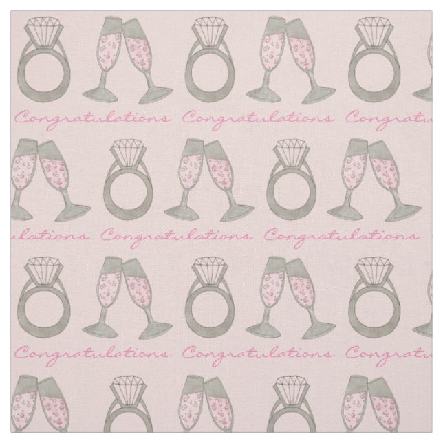 Congratulations Pink Champagne Wedding Diamond Fabric (Swatch)