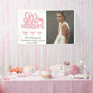 Congratulations Pink Coquette Photo Graduation  Banner
