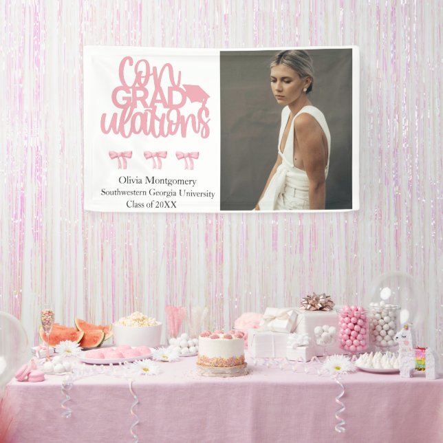Congratulations Pink Coquette Photo Graduation  Banner (Party)