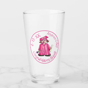 Congratulations Pink Girl College Graduation Party Glass